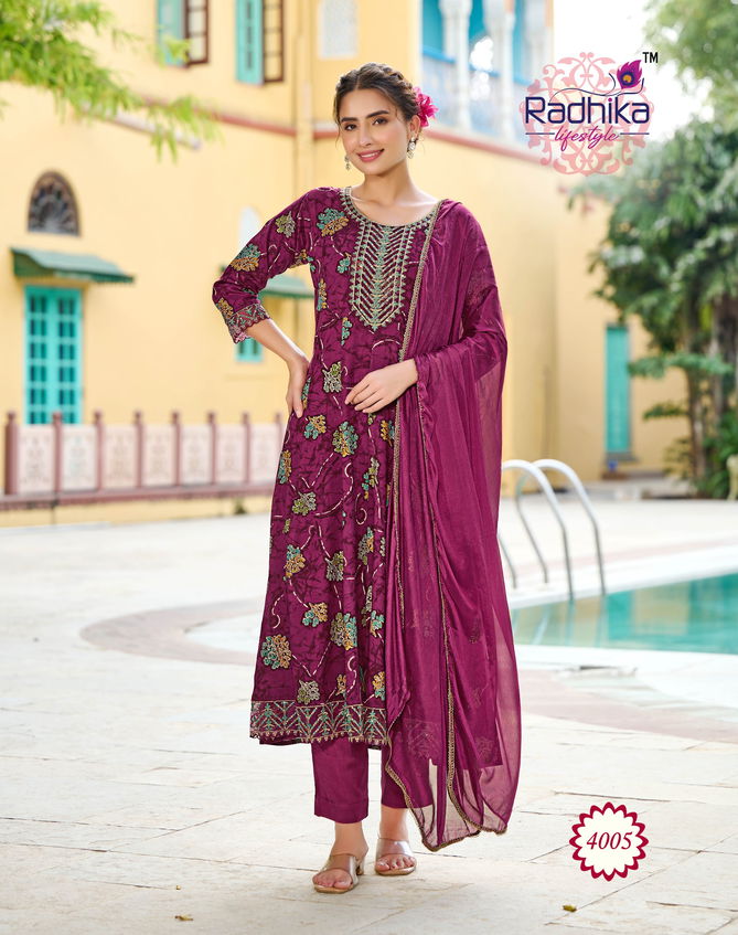 Anarkali Vol 4 By Radhika Rayon Embroidery Kurti With Bottom Dupatta Wholesale Price In Surat